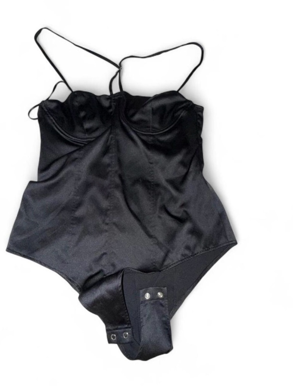 Zara Black Satin Bodysuit With Cups